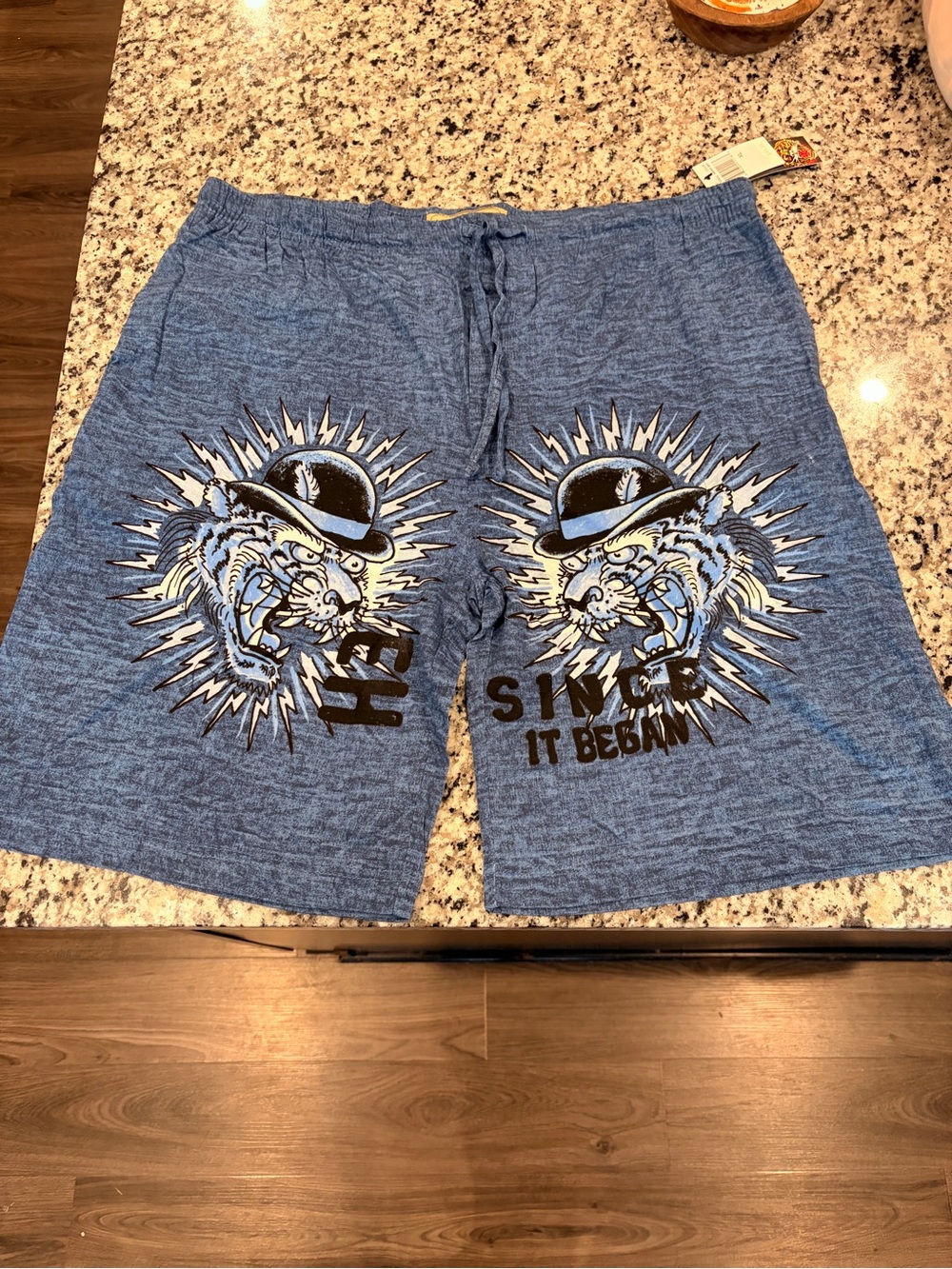 NWT Men’s XL Ed Hardy Blue Cotton Shorts with Yellow Label